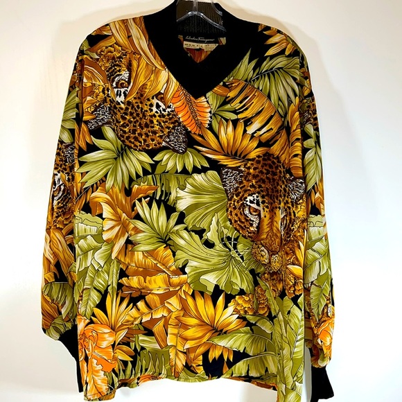Salvatore Ferragamo Tops - Vintage Ferragamo Jungle Print Tropical Animal Leopard Top Women Size L